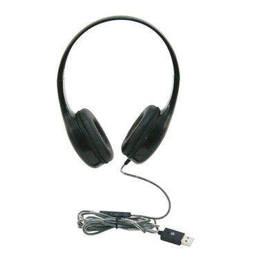 Califone KH-08MUSB BK On-Ear Headset, ideal bulk school headphones for education with in-line mic and USB connectivity.